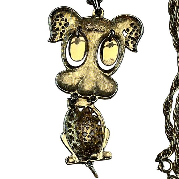 Vintage 70s Sarah Coventry Hercules Dog Pendant Chain Necklace Earrings Set Gold - Picture 3 of 9